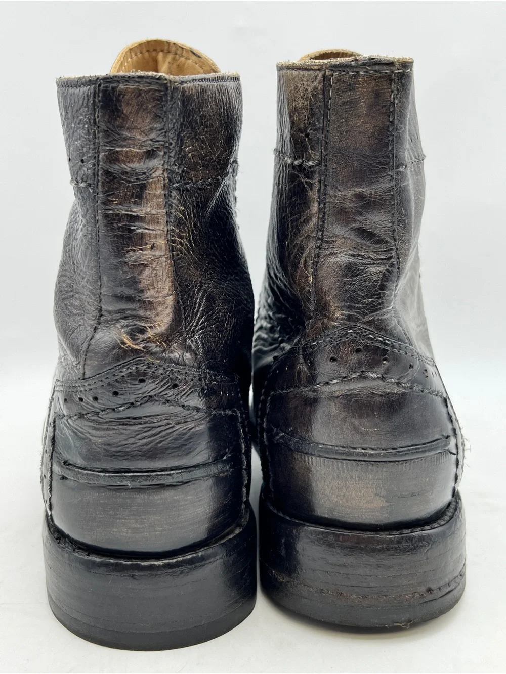 Bed Stu Bench Made Men’s 10.5 Black Rustic Leather Brogue Wingtip Combat Boots